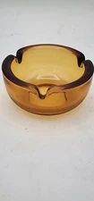 Vintage Small 3 Slot Round Amber  Glass Ashtray