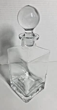 Clear 3.5" Square w/Round Glass Stopper Whiskey Decanter VTG?