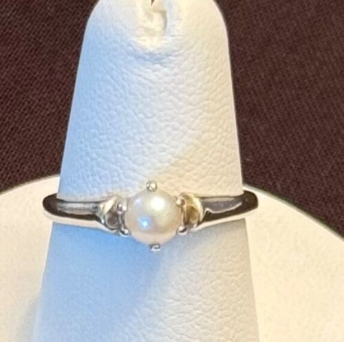 Vintage 10K White Gold Pearl Ring Sz 6.5 Marked Art Craft