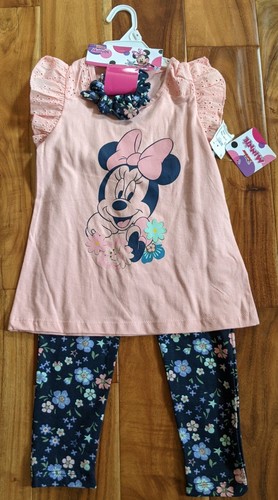 NWT Disney Jr Minnie Mouse 3 Pc Outfit Floral Flowers Girls Size 6  - Picture 1 of 3