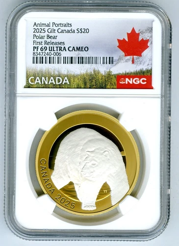 2025 $20 CANADA 1 OZ SILVER PROOF GILT NGC PF69 ANIMAL PORTRAITS POLAR BEAR - FR