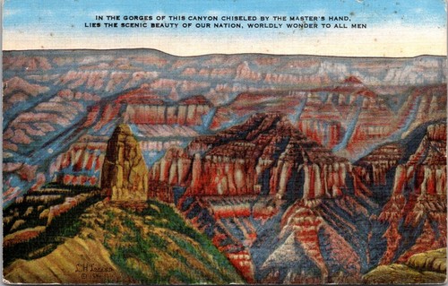 Vintage Linen Postcard Grand Canyon Imperial Point Painting L.H. Dude Larsen