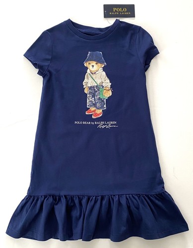 NWT, Girls Ralph Lauren Blue Polo Bear T-Shirt Dress. Size 5