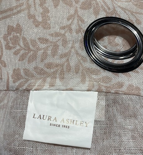 Laura Ashley Grommet Top Taupe White Floral Sheer Curtain Panel Pair 38" x 84" - Picture 9 of 13