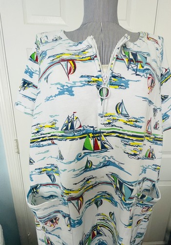 Women’s Palm Grove Intimates Beach !/4 Zip Cover Up House Coat Sailboats 2X - Picture 2 of 9