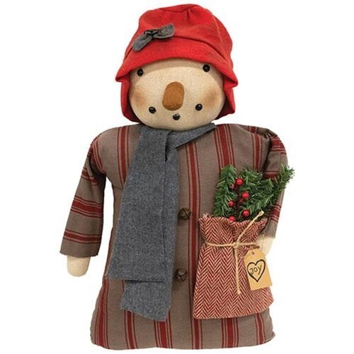 Neu Primitive Weihnachten FREUDE ROTE STREIFEN SCHNEEMANN STUMPF PUPPE REGAL FIGUR 16" - Bild 1 von 2