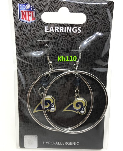 NFL Los Angeles Rams Hoop Earrings with Crystal Bead Dangle - Picture 1 of 5