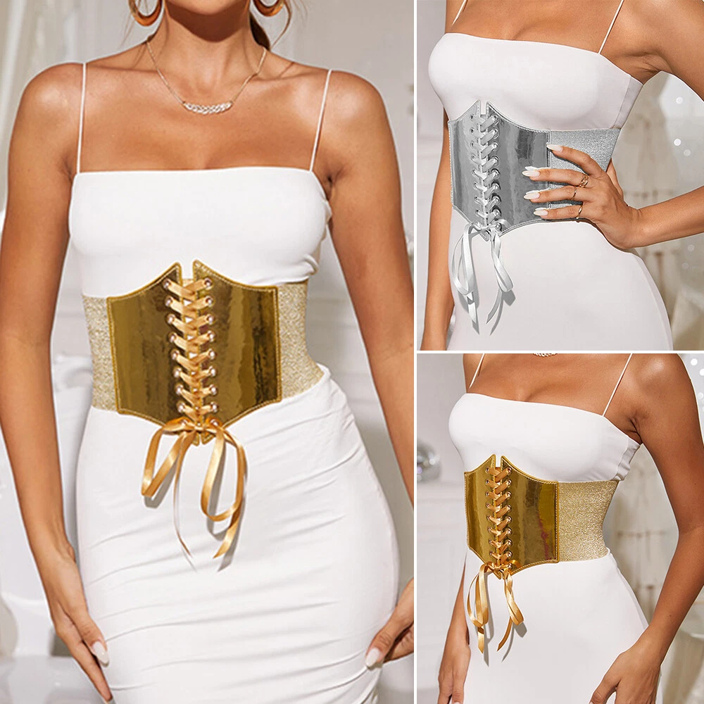 Elastic Gold Corset Wide Belt High Waist Stretch Girdle Lace-up Strap  Women's