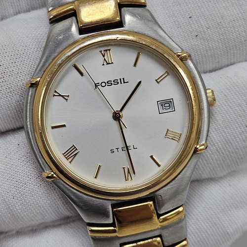 Fossil Steel Men's Watch Quartz FS-2700 Stainless Two Tone New Battery