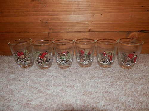 6 Vintage Decorated Hunting Scenes Port Glasses W/ Hunting and Jockey Figurines - Picture 4 of 10