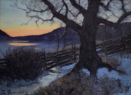 Antique Oil Painting Original Framed - Winter Landscape 1912 - Edvard Rosenberg