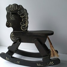 Handpainted Wooden Rocking Horse Brown Beige 13" x 14"