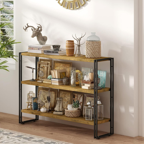 3-Tier Rustic Wood and Metal Industrial Bookshelf for Home Office, Bedroom, Kitc - Picture 7 of 12
