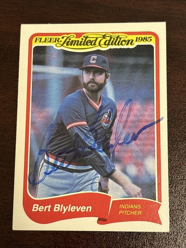 1985 Fleer BERT BLYLEVEN signierte Karte Autogramm AUTO ZWILLINGE INDISCHE PIRATEN