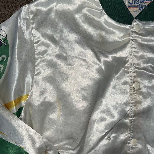 Vtg 90s Chalk Line Larry Bird Celtics Satin Button Jacket Large STAINS HOLES - Picture 4 of 16