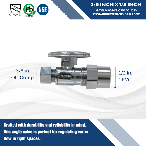 (100) 1/4 VALVOLA DI ARRESTO DRITTO GIRO COMPRESSIONE 3/8" OD X 1/2" CPVC (SENZA PIOMBO) - Foto 5 di 5