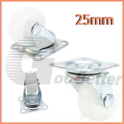 25mm Castor Casters Wheels White Nylon Swivel Castor Furniture Chair Table Wheel - Picture 1 of 9
