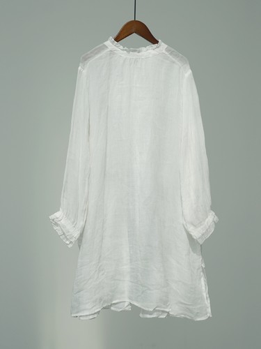 Camicia lunga Ramie colletto retrò sciolto estate donna blusa top pullover manica lunga - Foto 13 di 16