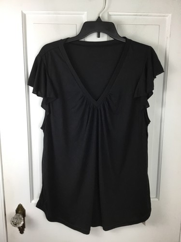 Emery Rose Women’s Black Top Flutter Sleeve XXL V-neck Tee NWT