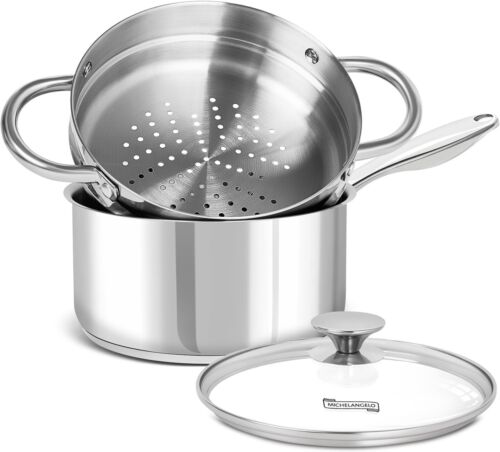 3 Quart Saucepan with Lid & Steamer, Stainless Steel Sauce Pan with Triply...