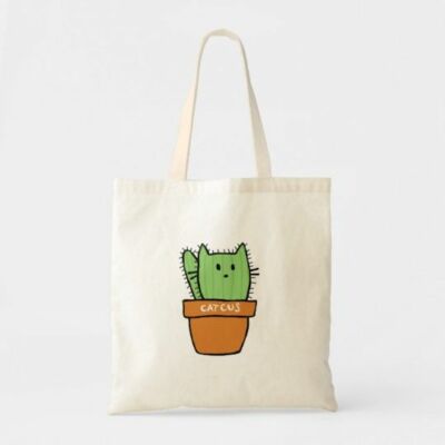 Bag Tote Eco Friendly Cotton White Shopping Cactus Painted Shoulder Women 