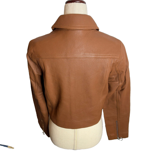 Madewell Womens $498 Shrunken Zip-Front Jacket in Leather Cinnamon Size 4 NS381 - Picture 6 of 13