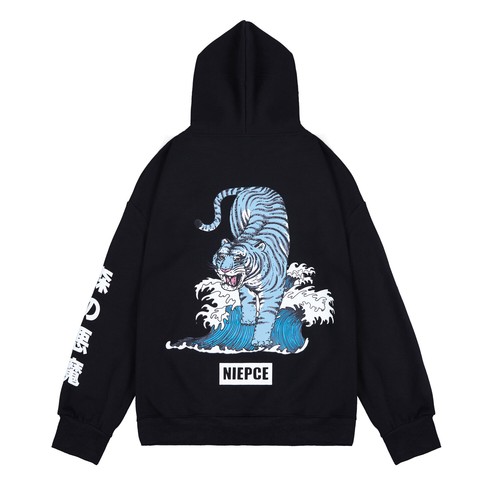 Niepce Japanese Streetwear Sweatshirt Tiger Graphic Hoodies for Men - Picture 1 of 5