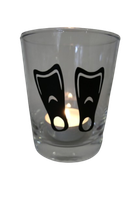 "Deko Teelicht Windlicht Print \"Taucherflossen\" Schwarz Glas Kerzenhalter"