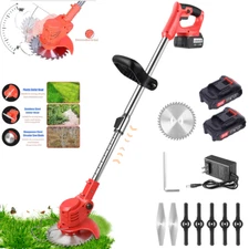 Electric Cordless Grass String Trimmer Lawn Edger Weed Wacker Cutter + 2 Battery