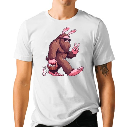 Happy Easter Day T-shirt - Peace Sign Bigfoot Bunny Egg Holiday Graphic Tee - Picture 14 of 74