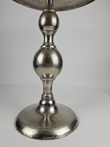 Silver Raw Nickel Metal Tray Stand Retro Round Coffee Table Industrial MCM Decor - Picture 5 of 12