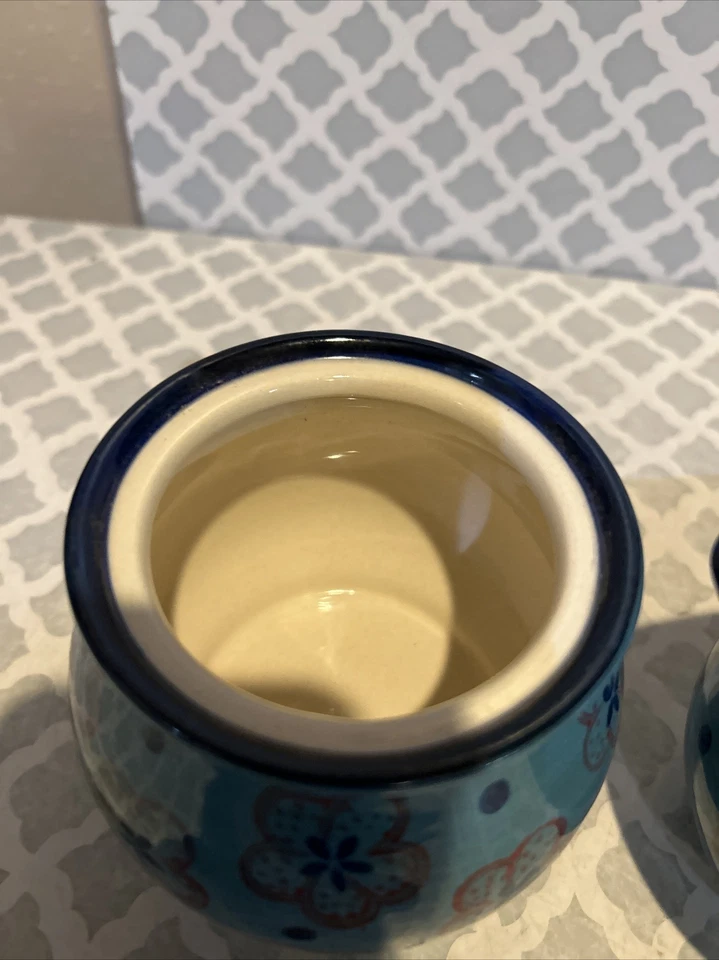 Signature Housewares Blue & Red Floral Creamer & Sugar Bowl -Print 11-1 &11-3 - Image 3 of 4