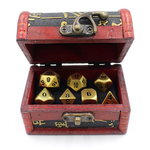 Gold Metal D20 Dice Set with Storage Chest for DnD / Tabletop Gaming - Picture 4 of 6