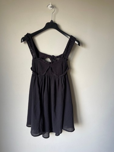 FREE PEOPLE MINI DRESS Black Blissful Breeze Linen Cotton M/ 12-14 💖NEW RRP £70 - Picture 3 of 11