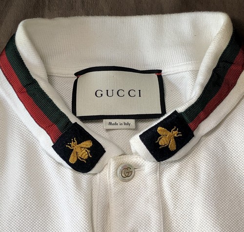 Authentic Gucci Cotton Polo Shirt Children Size L Green/Red Bees Collar Italy - Picture 1 of 9