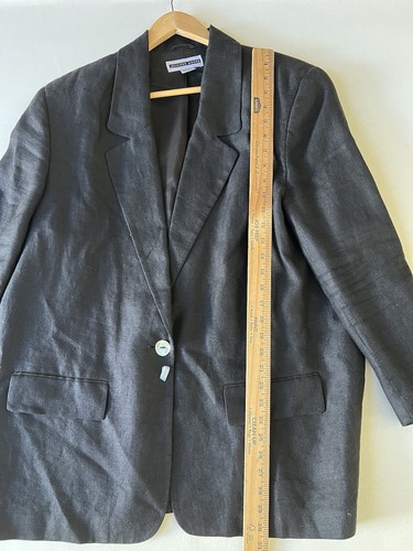 Vintage Jennifer Moore Women 16W Black 100% Linen Blazer Coastal Shoulder Pad - Picture 6 of 17
