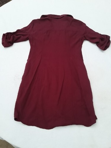 Guess Dress Burgundy Button Down Tab Sleeve Mini Shirtdress Women’s RAYON XS - Picture 10 of 15