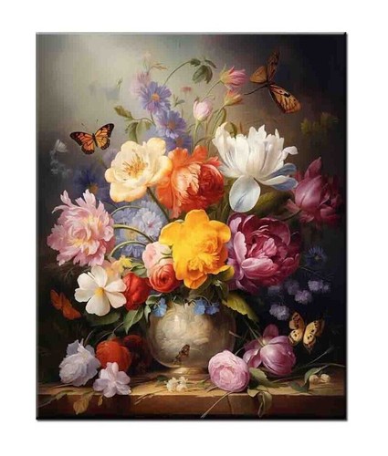 Flowers And Butterflies Oil Painting Printed on canvas-Butterflies Painting-04 - Picture 1 of 8