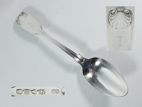 Antique Victorian 1840 Sterling Silver Dessert Spoon Fiddle Thread & Shell Adams - Picture 8 of 8