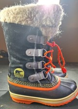 Sorel Snow Boots Faux Fur Waterproof Winter Black And Neon Girls Youth Size 1