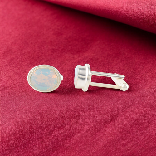 Natural Milky Opal Gemstone 925 Sterling Silver Handmade Cufflink Set Gift - Picture 2 of 7