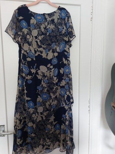 Damart Blue Floral Chiffon Type Lined Short Sleeve Womens Ladies Dress UK 16 - Picture 10 of 14