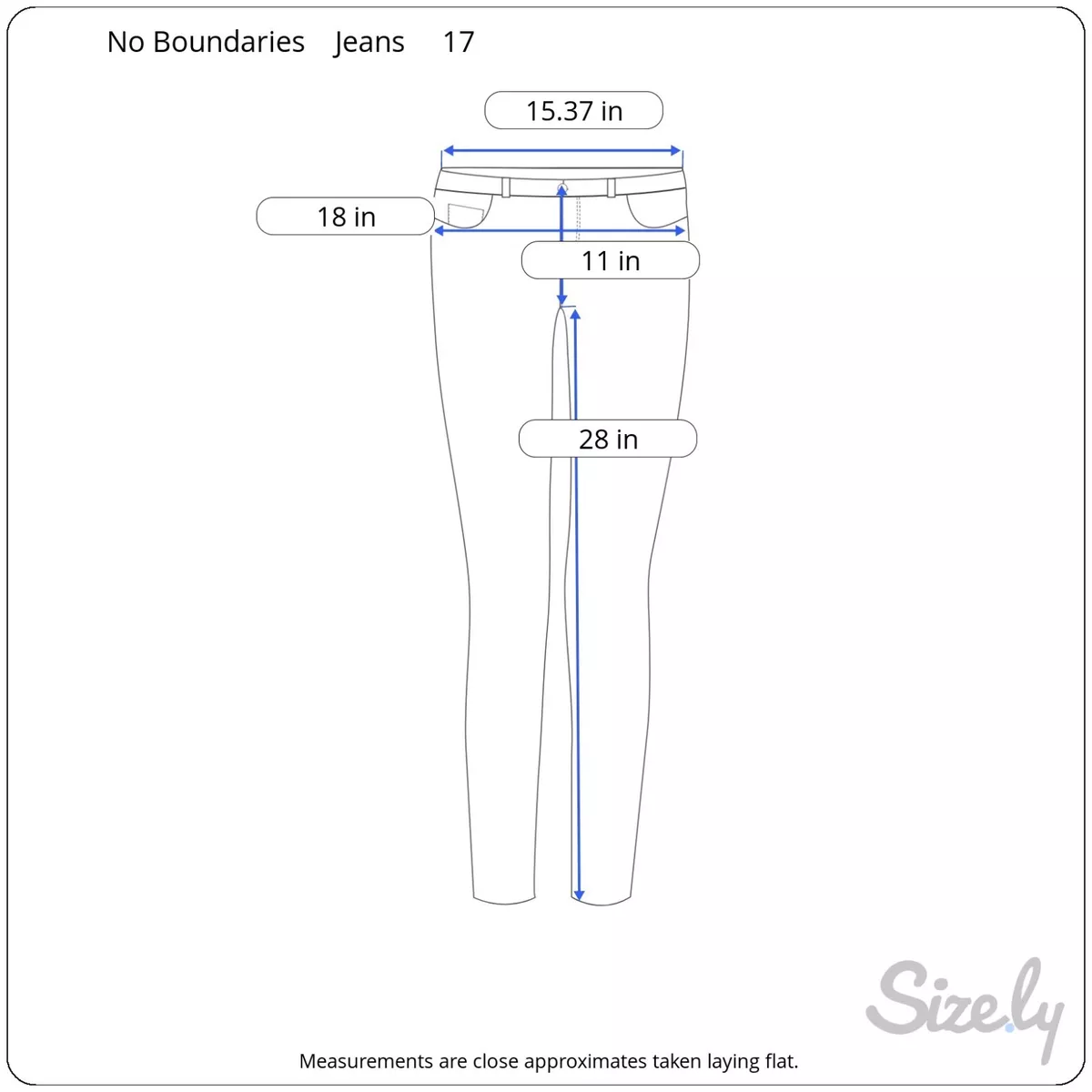 No boundaries jeans store size chart