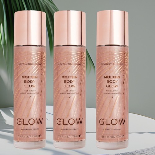 Makeup Revolution Molten Body Glow Rose Gold 100ml Lot of 3 Vegan, Cruelty free