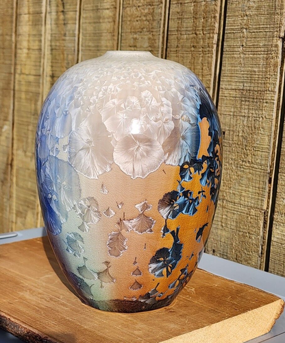 PHIL MORGAN Rainbow Crystalline Pottery 1988 9” Vase EXCELLENT COND. - Picture 4 of 8