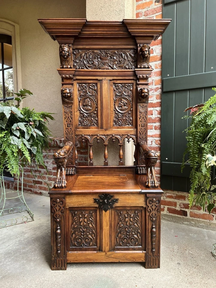 Антикварная французская резная скамья для зала из грецкого ореха бретонская Brittany Pew эпохи Возрождения 19 в. - Изображение 3 из 4