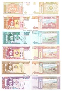 Mongolia-1-5-10-20-50-100-Tugrik-Set-of-6-Banknotes-6-PCS-UNC