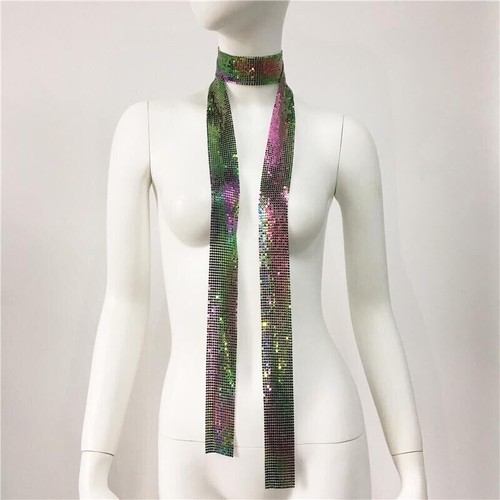 2025 Metall Pailletten Krawatte Schal Halstuch Abend lang dünn dünn Glitzer - Bild 4 von 24
