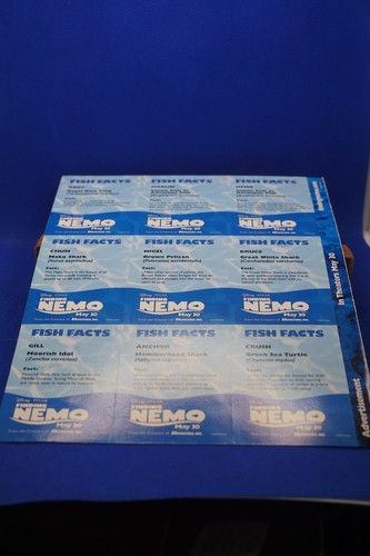 Pixar 2003 FINDING NEMO Foglio non tagliato di 9 schede pubblicitarie promozionali! - Foto 7 di 7