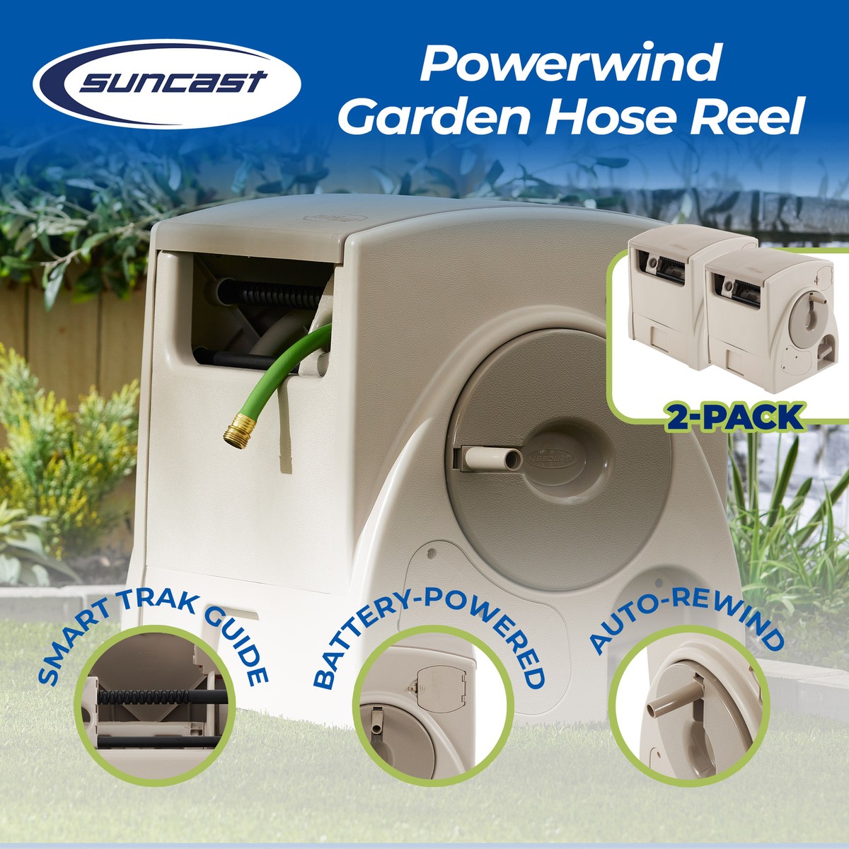 【はじめ】 Suncast 100-Ft. Powerwind Automatic Rewind Hose Reel, Light